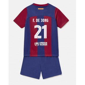 Barcelona Frenkie de Jong #21 kläder Barn 2023-24 Hemmatröja Kortärmad (+ korta byxor)